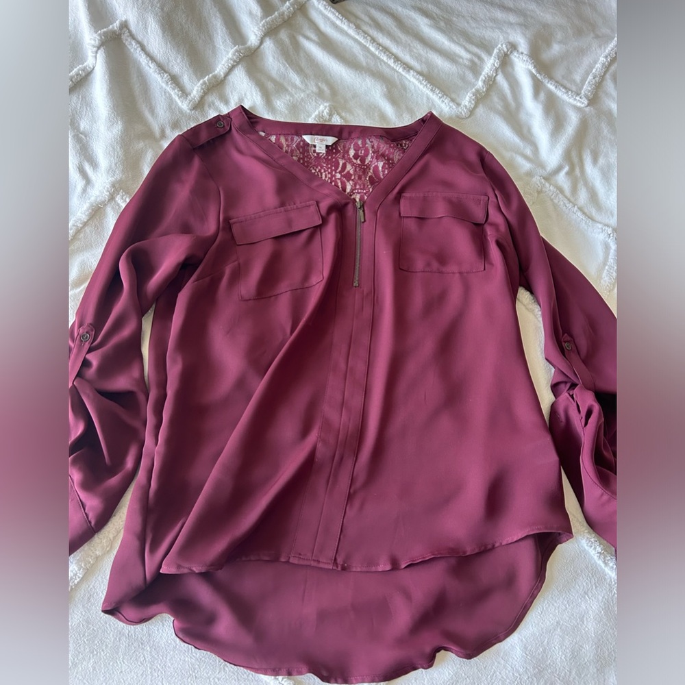 Candies XL long sleeve maroon top